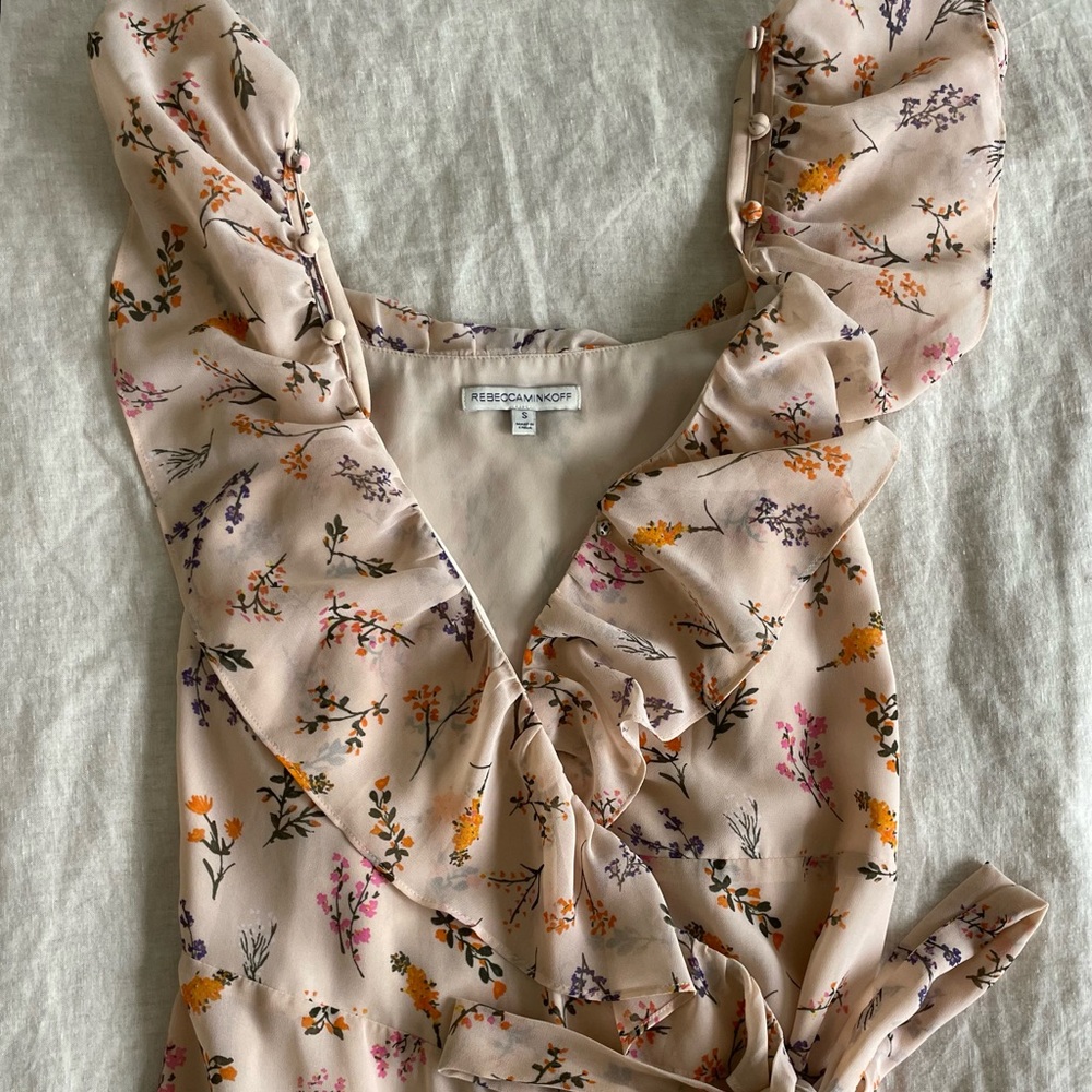 *SOLD* Rebecca Minkoff Jessica Ruffled Floral-Print Midi Wrap Dress - Picture 8 of 14